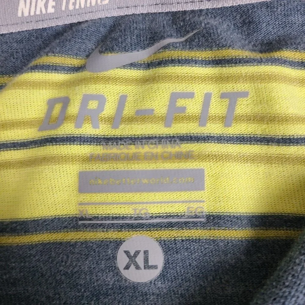 Nike Dri-Fit Tennis Polo Shirt Mens Size X-Large Yellow Grey Striped Pullover - Picture 3 of 10